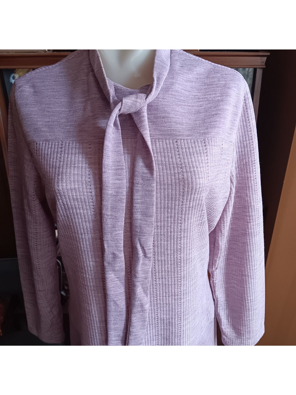 True Vintage Dress 14 Large Lady Blair Pink Knit Long-Sleeve Tie Neck 1970's